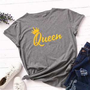 New Queen Crown Print T Shirt Women Shirts 100%Cotton Plus Size S-5XL