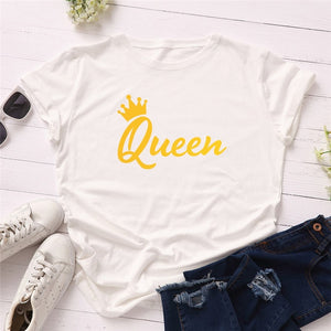 New Queen Crown Print T Shirt Women Shirts 100%Cotton Plus Size S-5XL
