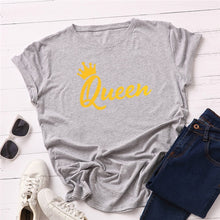 Load image into Gallery viewer, New Queen Crown Print T Shirt Women Shirts 100%Cotton Plus Size S-5XL
