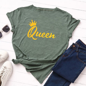 New Queen Crown Print T Shirt Women Shirts 100%Cotton Plus Size S-5XL