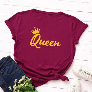 New Queen Crown Print T Shirt Women Shirts 100%Cotton Plus Size S-5XL