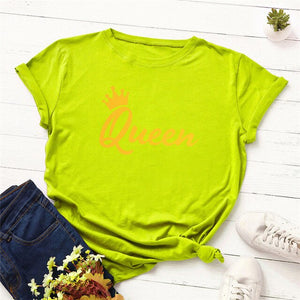 New Queen Crown Print T Shirt Women Shirts 100%Cotton Plus Size S-5XL