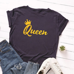 New Queen Crown Print T Shirt Women Shirts 100%Cotton Plus Size S-5XL